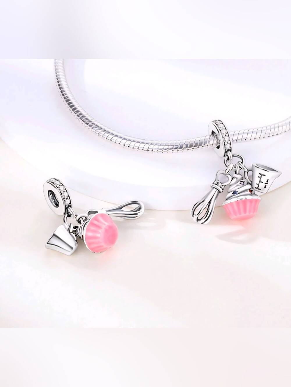 Sterling Silver Pink Cupcake & Baking Charm Bracelet Pendant 925 Plated 🧁🩷 NEW - Picture 3 of 8